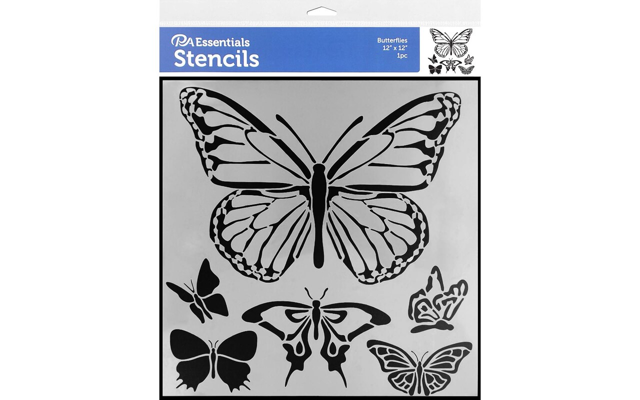PA Essentials Stencil Butterflies for Painting on Wood, Canvas, Paper, Fabric, Wall and Tile, Reusable DIY Art and Craft Stencils for Painting, 12"x12" Inches